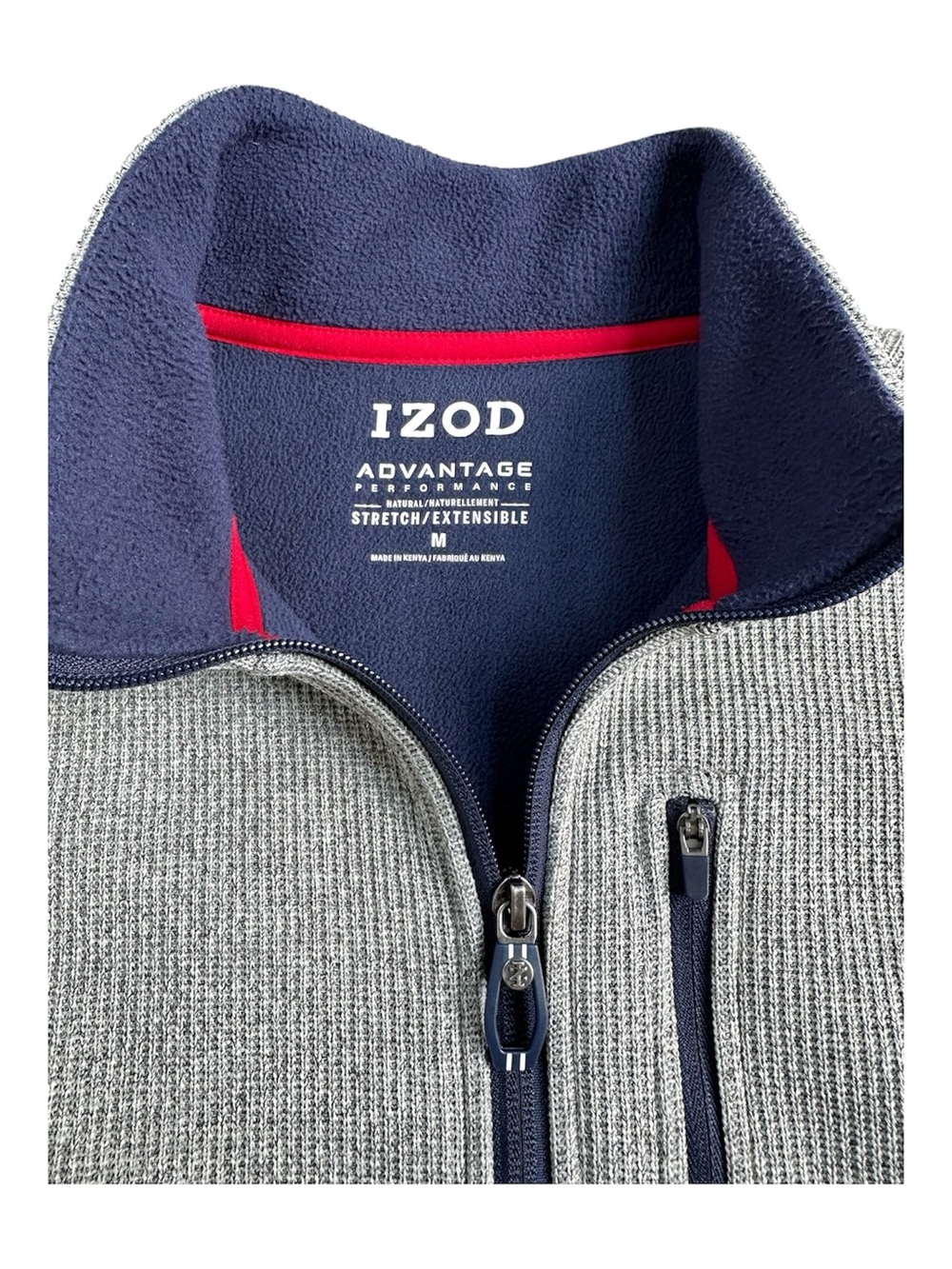 IZOD Advantage Performance Sweater Fleece Full Zip Jacket Gray Navy Men's M - Picture 3 of 13